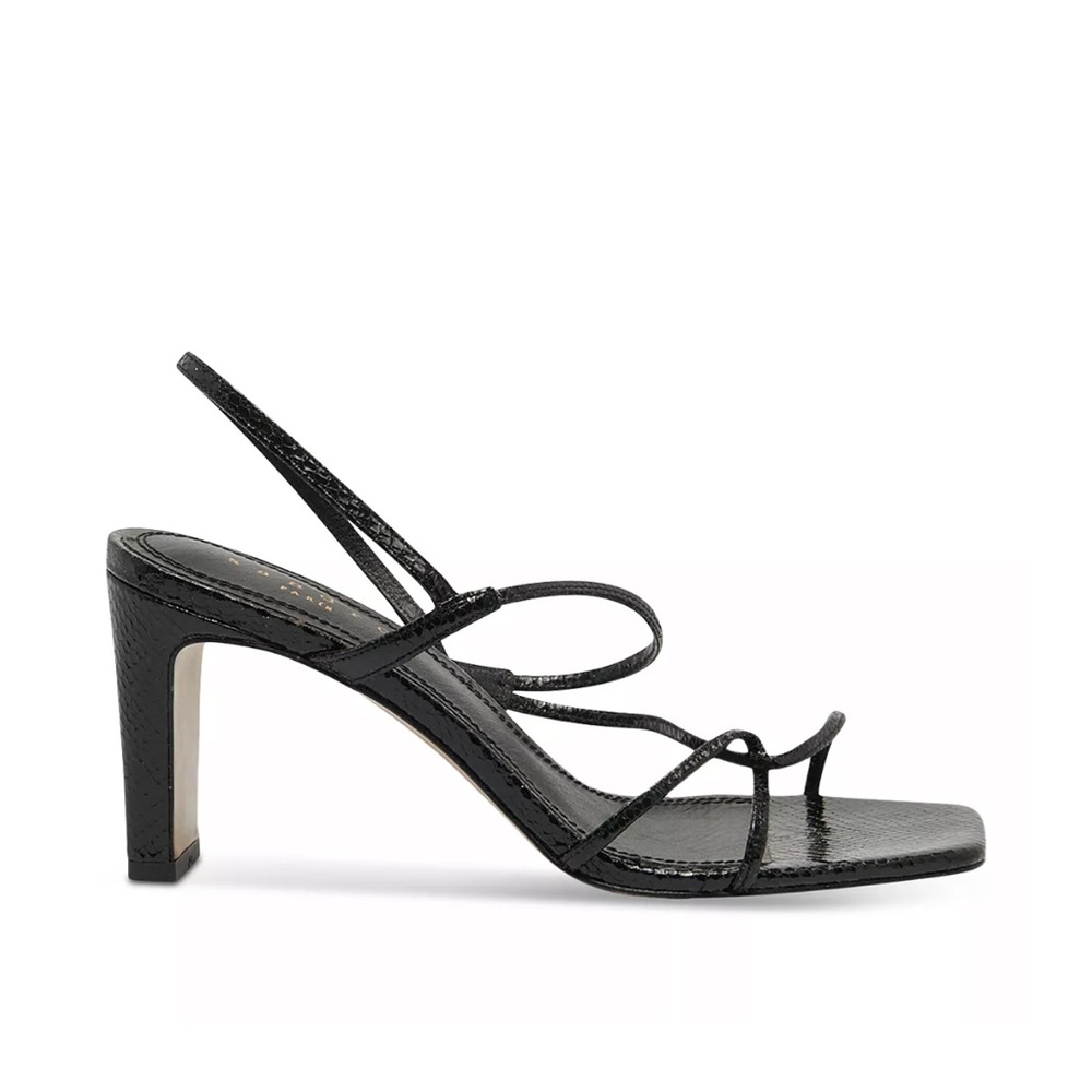 NIB NEW Sandro Faye Argent Snakeskin Embossed Leather Strappy Sandals - Picture 2 of 13